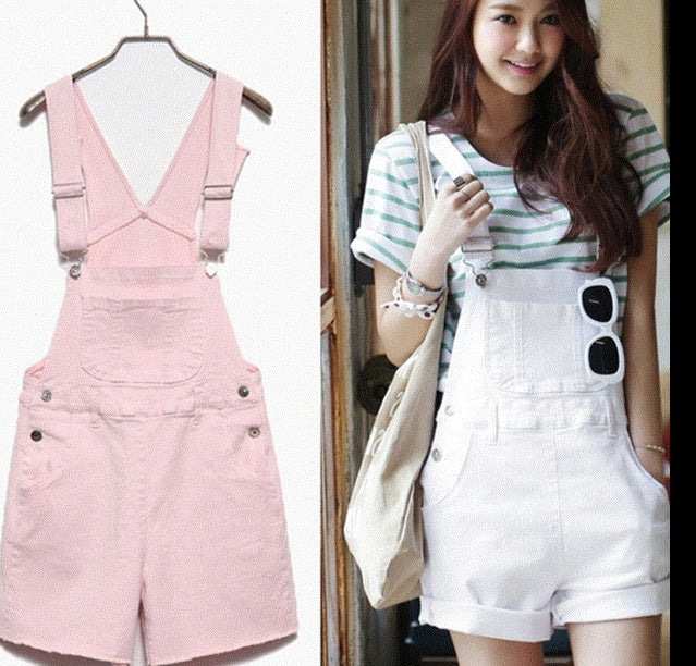 Candy-colored denim strap denim overalls female jumpsuit