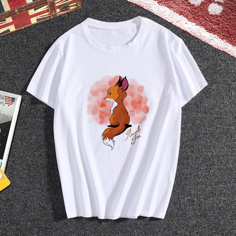 Summer female fox print T-shirt