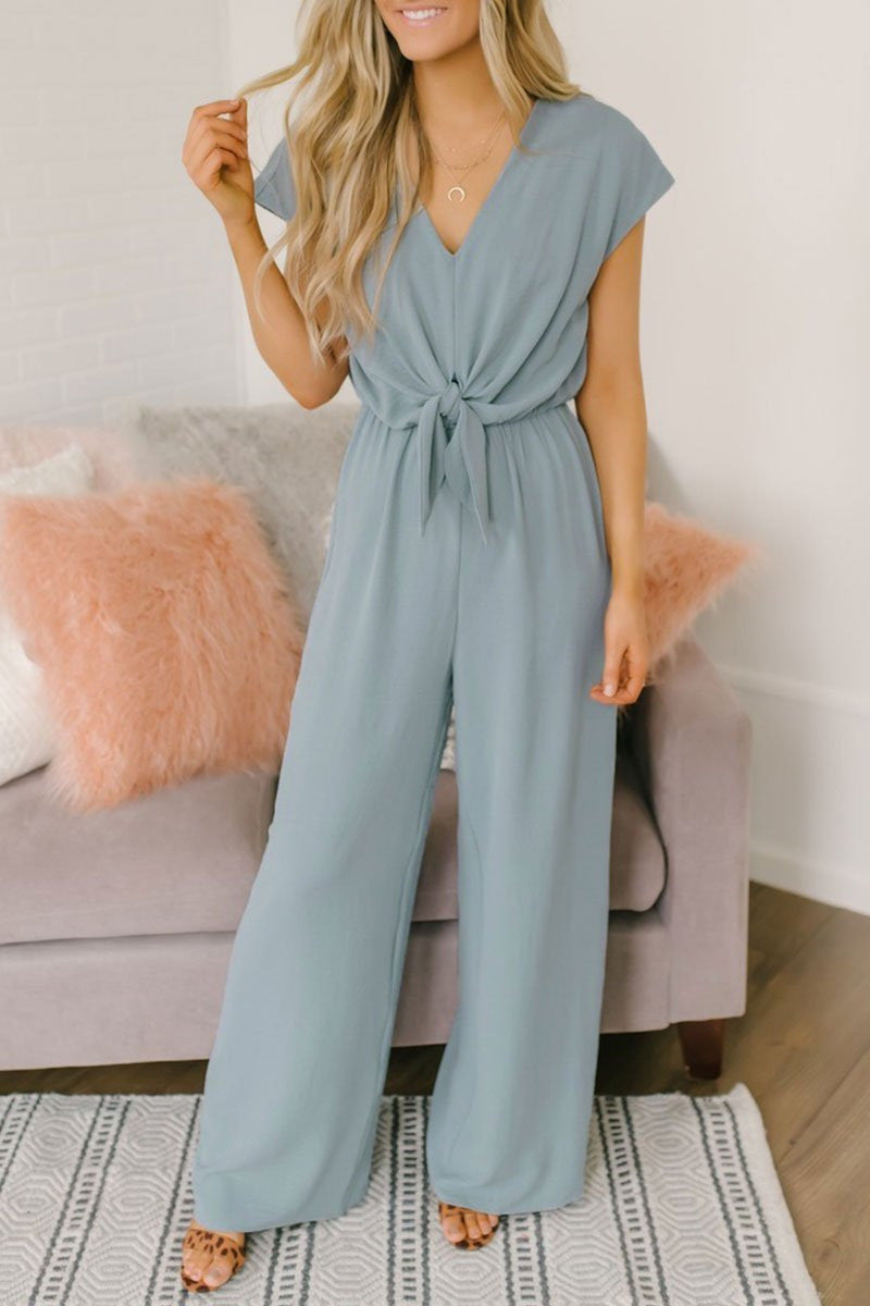 Summer fashion wild lace up button female jumpsuit