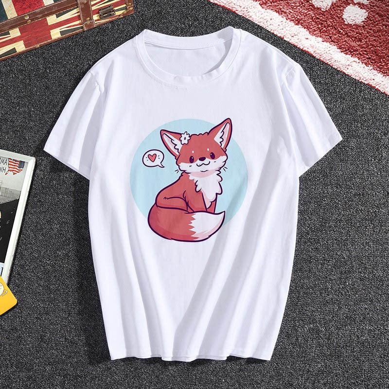 Summer female fox print T-shirt