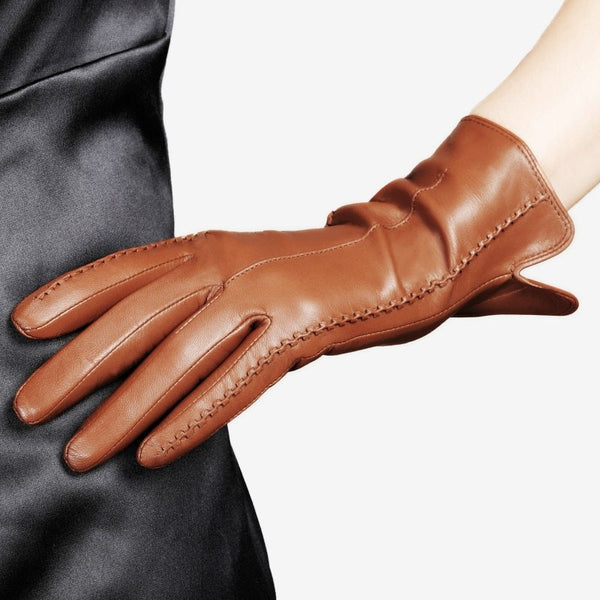 Autumn and winter leather gloves female touch screen