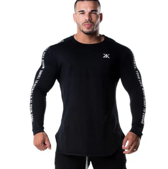 Men's Stretch Sports Sweat-Absorbent Cotton Long-Sleeved Bottoming Shirt