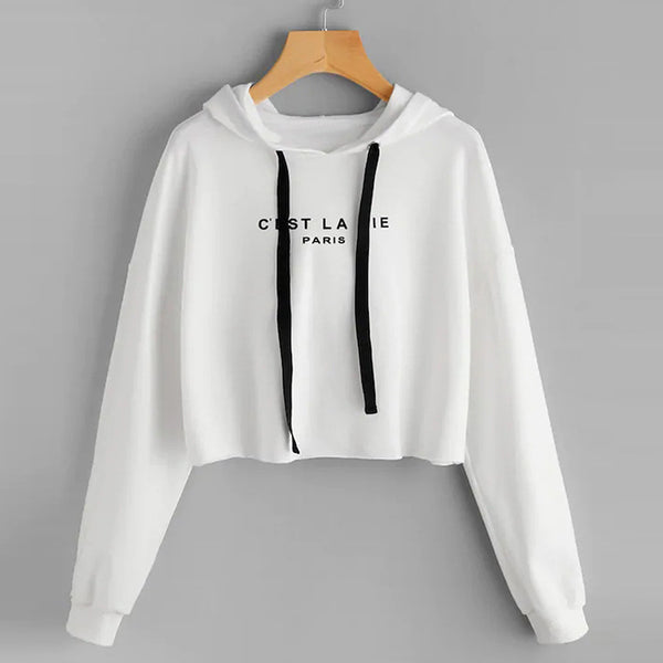 Ladies Short Hooded Printed Sweatshirt Ladies Top