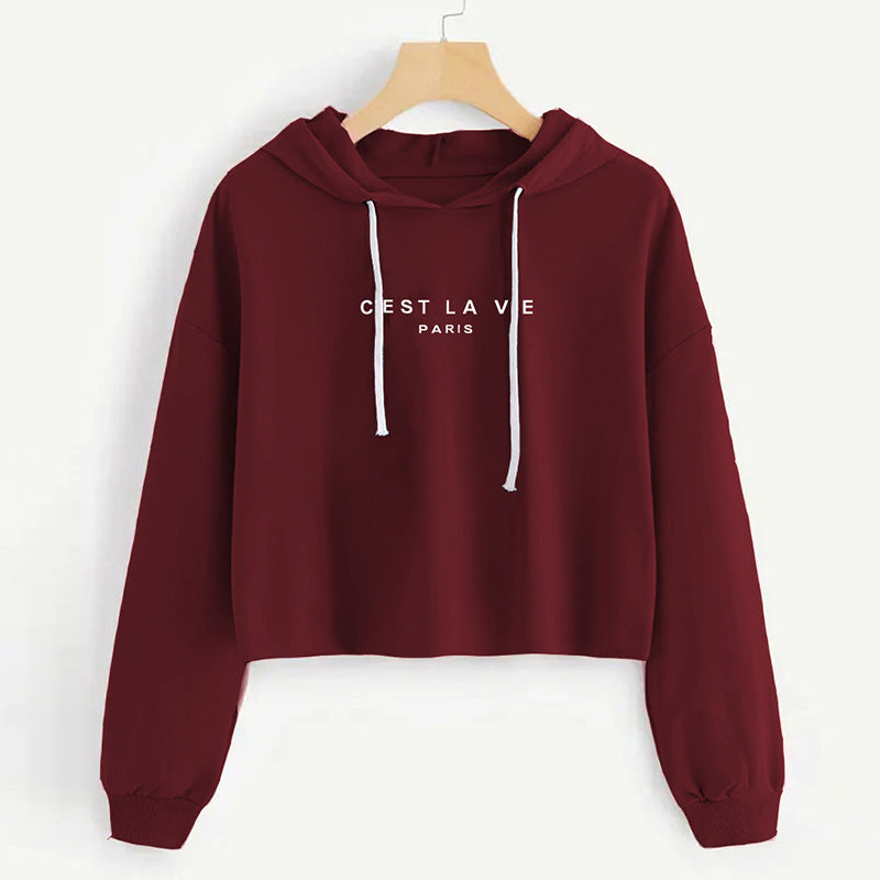 Ladies Short Hooded Printed Sweatshirt Ladies Top