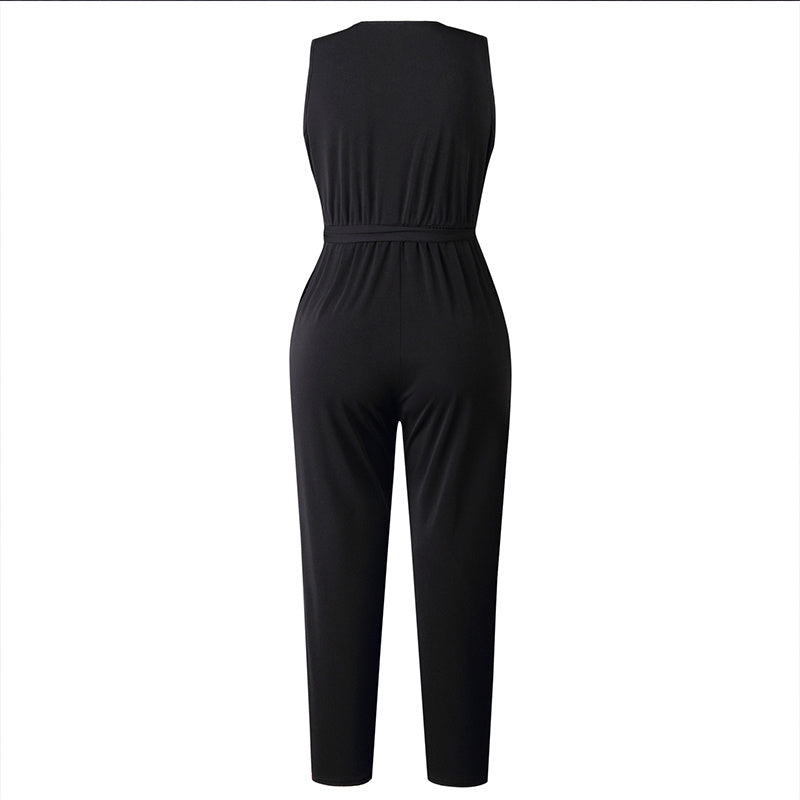 Lace lace-up pocket female jumpsuit