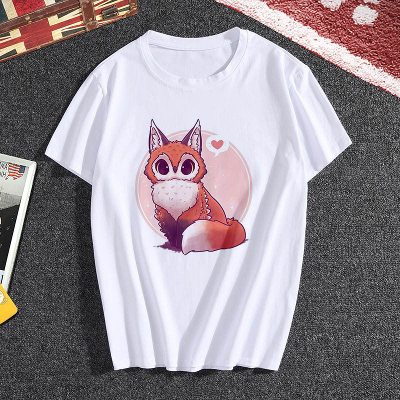 Summer female fox print T-shirt