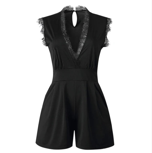 Lace lace-up pocket female jumpsuit