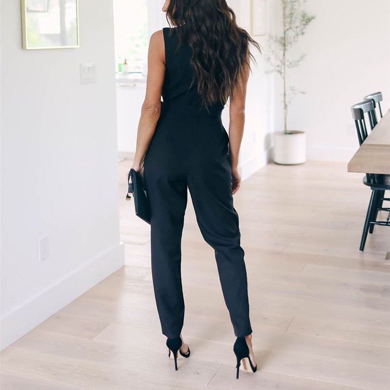 Lace lace-up pocket female jumpsuit