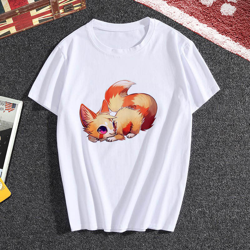 Summer female fox print T-shirt