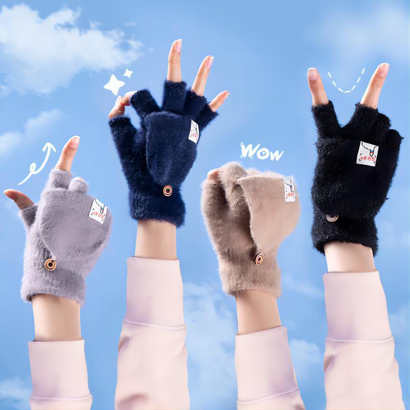 Men And Women Warm Thickened Flap Plush Half Finger Gloves