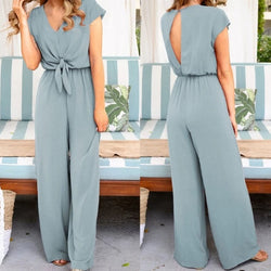 Summer fashion wild lace up button female jumpsuit