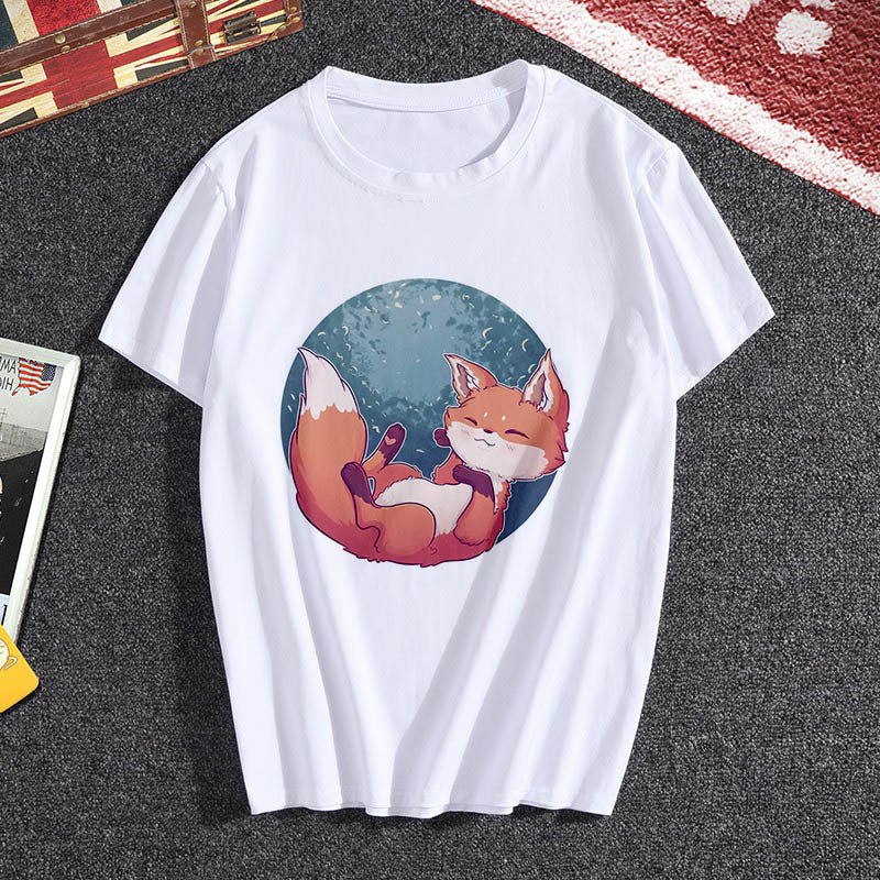 Summer female fox print T-shirt