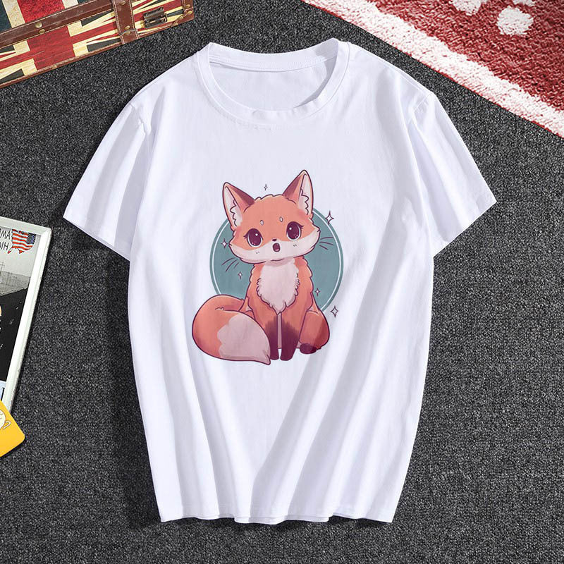 Summer female fox print T-shirt