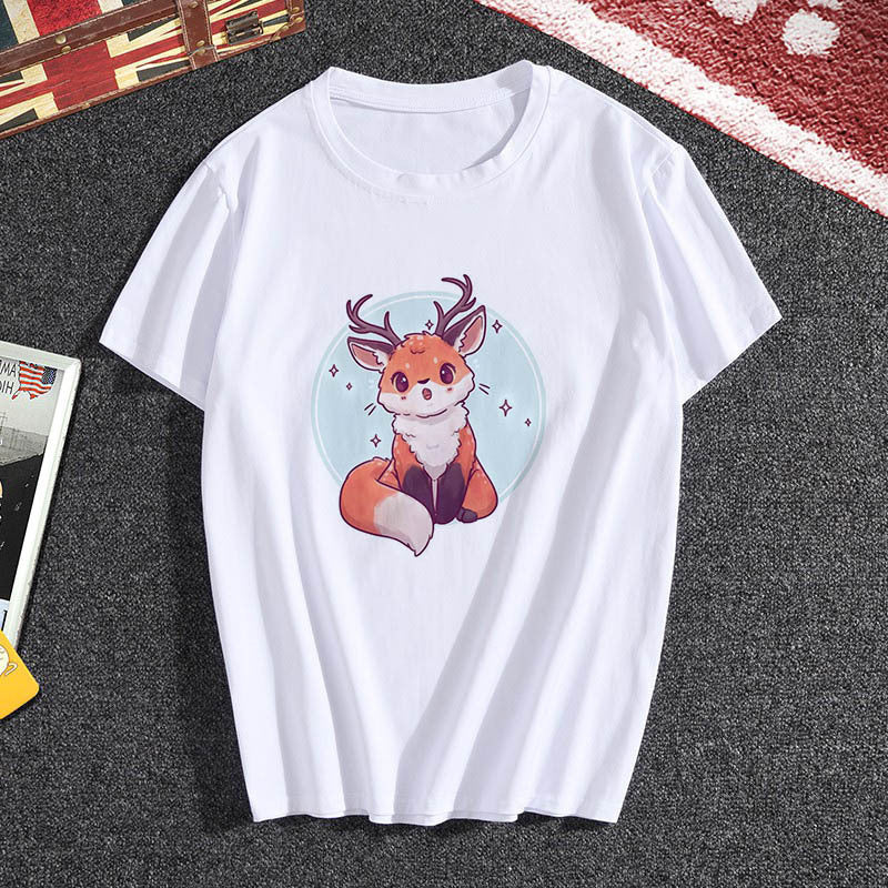 Summer female fox print T-shirt