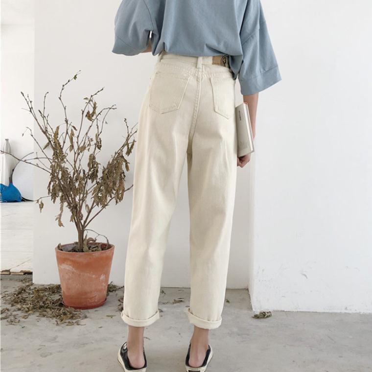 Cropped Jeans Female High-waisted All-match Casual Curling Straight-leg Pants