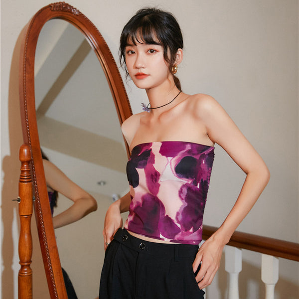 Oil painting tube top printed small top female T-shirt