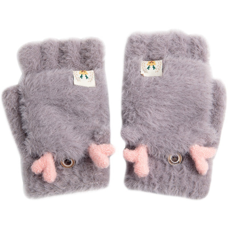 Plush Gloves Female Flip Half Finger Toe Cute Cartoon