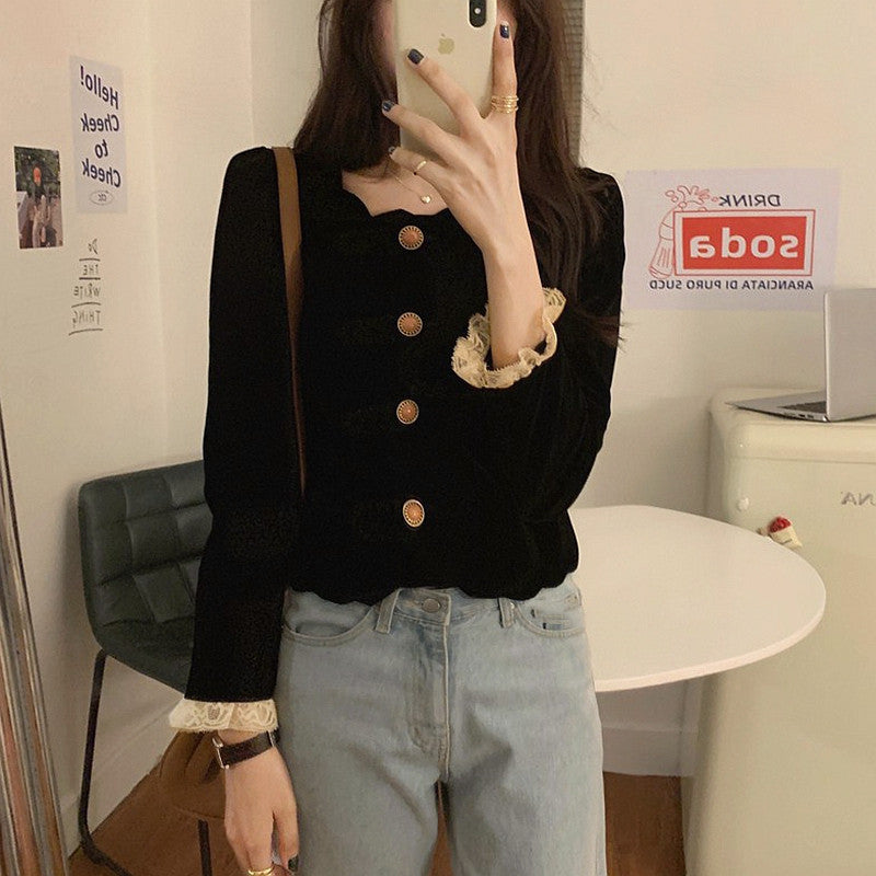 Long-sleeved Shirt French Short Top Design Sense Female Niche