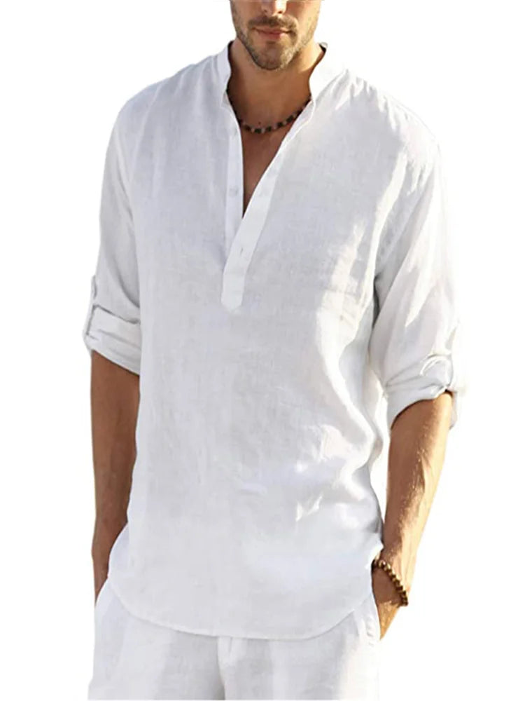 Men Plus Size Linen Long Tee Shirts - The Fashione