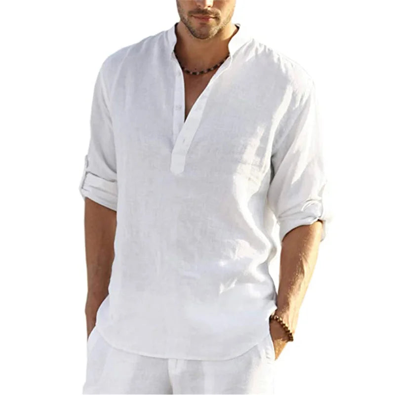 Men Plus Size Linen Long Tee Shirts - The Fashione