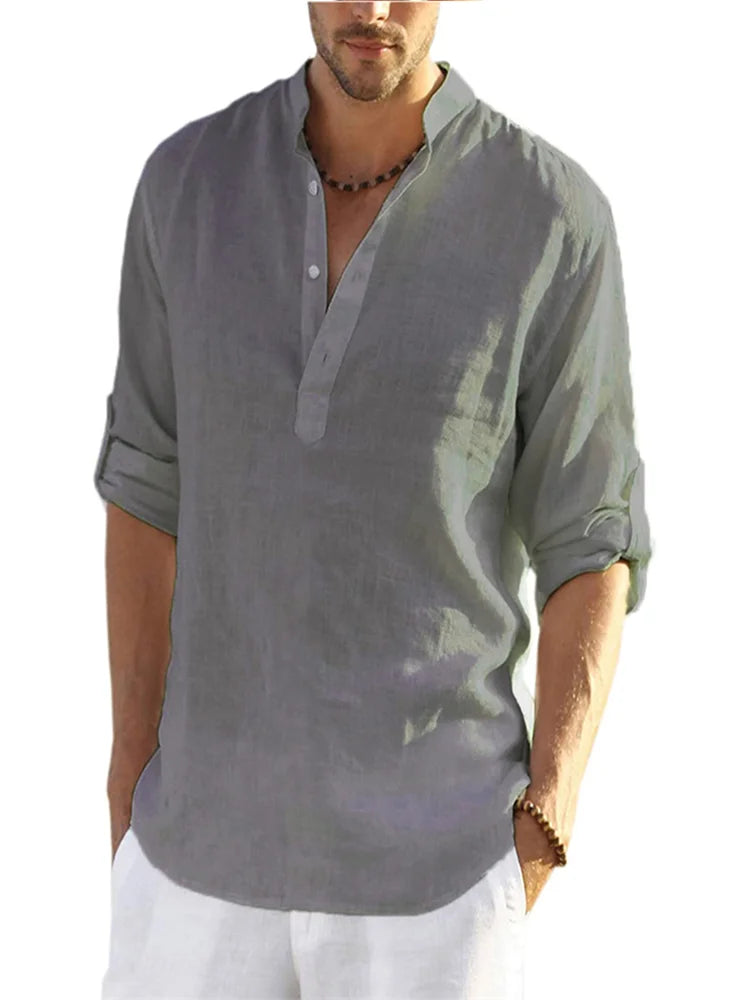 Men Plus Size Linen Long Tee Shirts - The Fashione