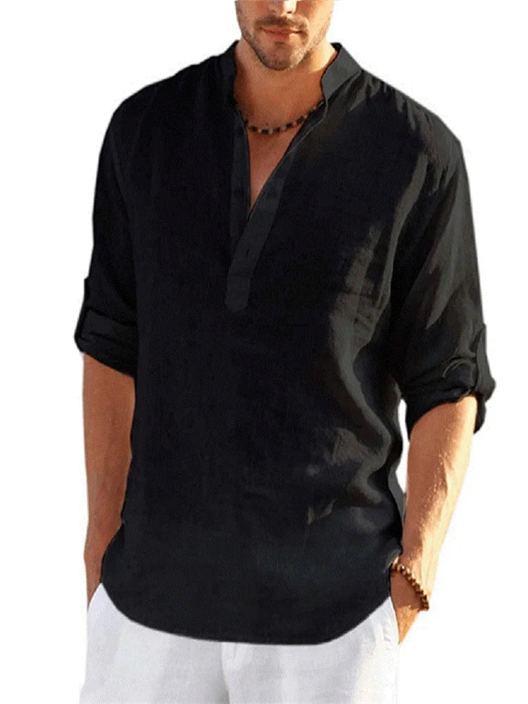 Men Plus Size Linen Long Tee Shirts - The Fashione