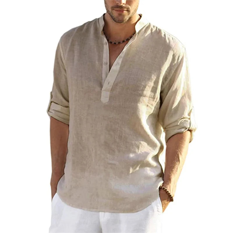 Men Plus Size Linen Long Tee Shirts - The Fashione