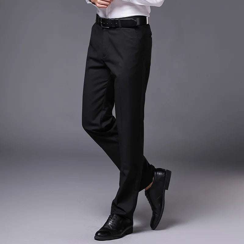 Mens Slim Fit Straight Dress Pants 2022 Brand Flat-front Causal Trousers Male Business Formal Pantalon de Vestir Hombre Wine Red