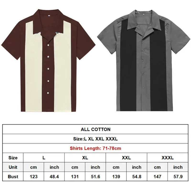 Vertical Striped Shirt Men Short Sleeve Work Men's Bowling Shirts for Men Cotton Summer Blouse Men Plus Size Male Clothing