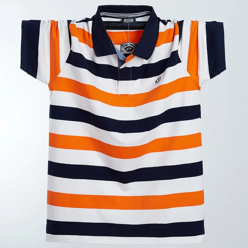 Color Contrast Stripe Polo Shirt for Men | Plus Size 6XL Short Sleeve Cotton Summer Tops