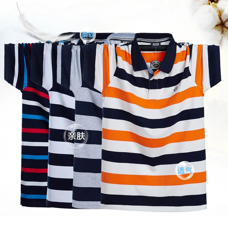 Color Contrast Stripe Polo Shirt for Men | Plus Size 6XL Short Sleeve Cotton Summer Tops