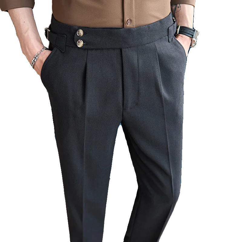 Men's High-end Linen Pants with Texture, Naples Design, Ankle-length Pants Slim Fit Men's Dress Pants 2024 High Quality