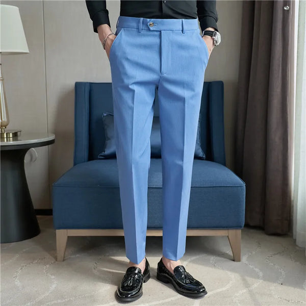 2024 Autumn Men Blue Suit Pants Casual Elastic Slim Fit Formal Dress White Trousers Pantalon Homme Wedding Party Men Clothing