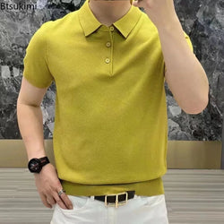 Fashion Light Luxury Men's Solid Short Sleeve Polo Shirts Summer New Comfy Lapel Business Casual Tops Men Korean Leisure T-shirt