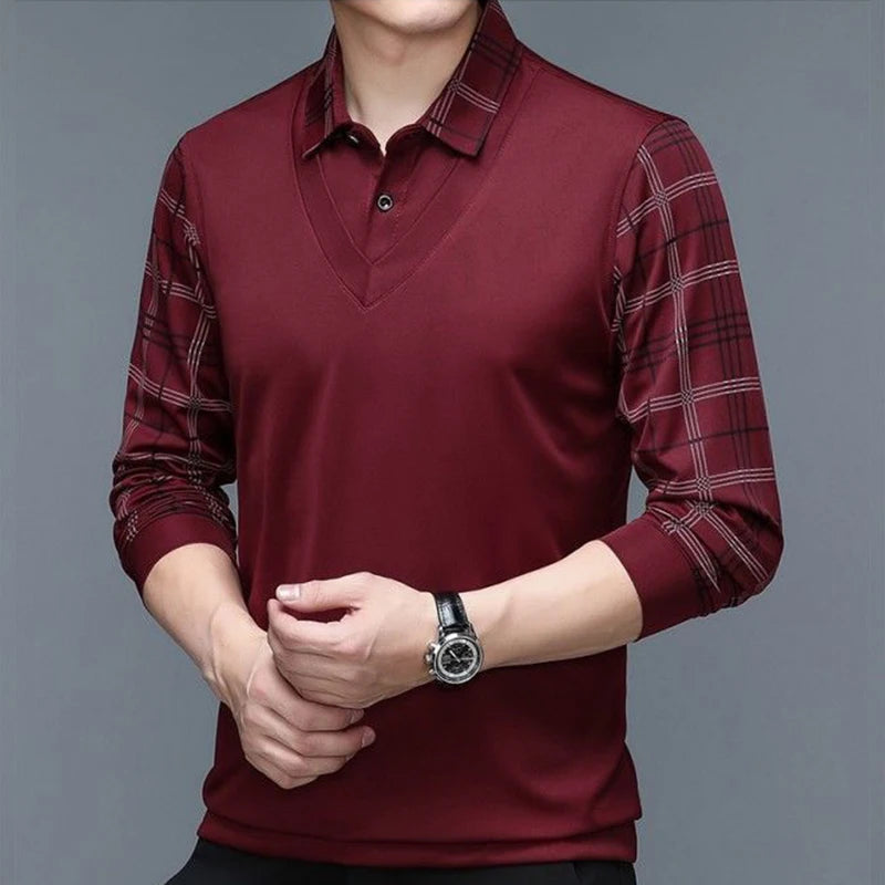 Spring New Long Sleeve POLO Men's T-shirt Lapel Loose Stripe Bottom Fashion Casual Pullover Clothes Business Button Shirts