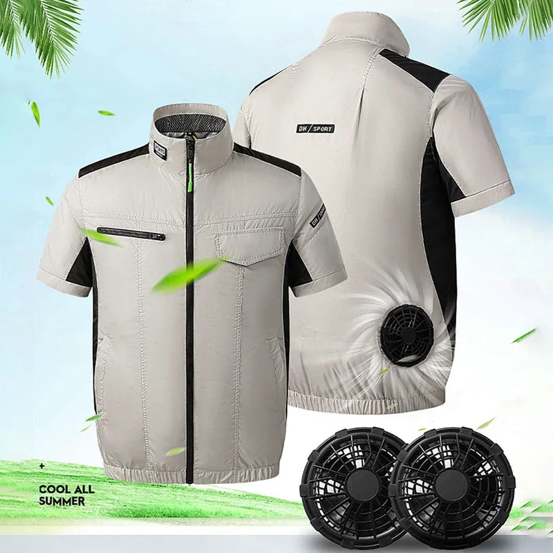 Summer Ice Vest Men's Fan Jacket USB Refrigeration Air Conditioning Clothing Outdoor Heat Protection Fishing Work Short Sleeve