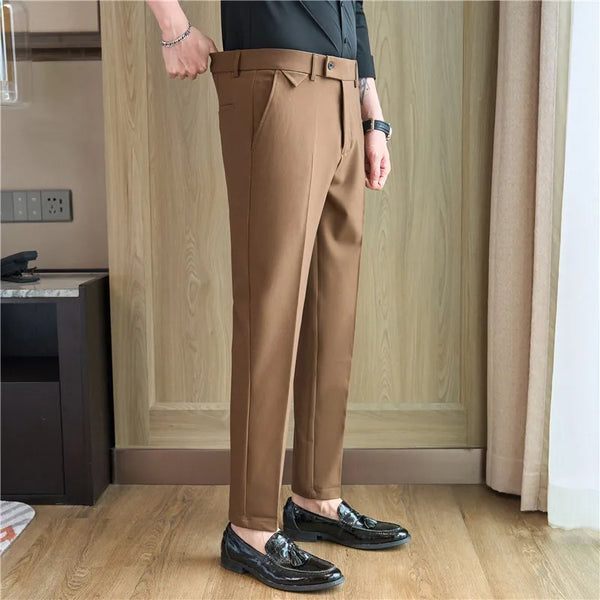 Men Suit Pants 2024 spring Elastic waist Solid Slim Fit Dress Pants Office Business Casual Trousers High Quality Men's clothing