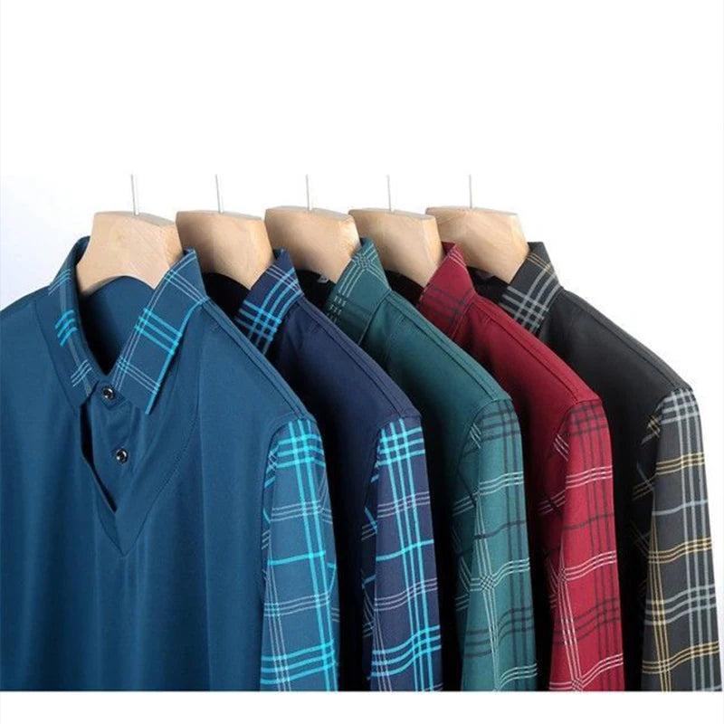 Spring New Long Sleeve POLO Men's T-shirt Lapel Loose Stripe Bottom Fashion Casual Pullover Clothes Business Button Shirts