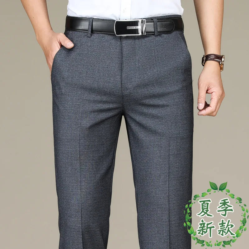 Spring Summer Suit Trousers For Men Straight flat linen Black Suit Pants Men Business Formal  Dress Pants Men Big Size 28-44 46