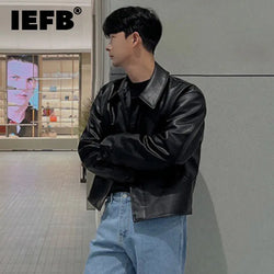 IEFB Short Motorcycle Pu Leather Coat Trend Men's Autumn New Korean Style High End Lapel Loose Jacket Fashion Streetwear 9C1118