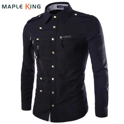 Multiple Zipper Mens Wears Metal Button Up Shirts Steampunk Coat Long Sleeve Gothic Punk Designer Men Clothing Cargo Work Shirt