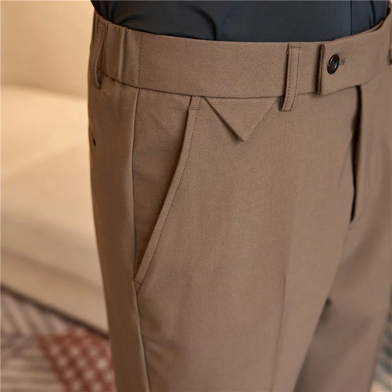 Men Suit Pants 2024 spring Elastic waist Solid Slim Fit Dress Pants Office Business Casual Trousers High Quality Men's clothing