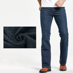 Mens Winter Stretch Denim Jeans Thicken Warm Pants Slim Slightly Flare Trousers Boot Cut Fit Polar Fleece Jeans