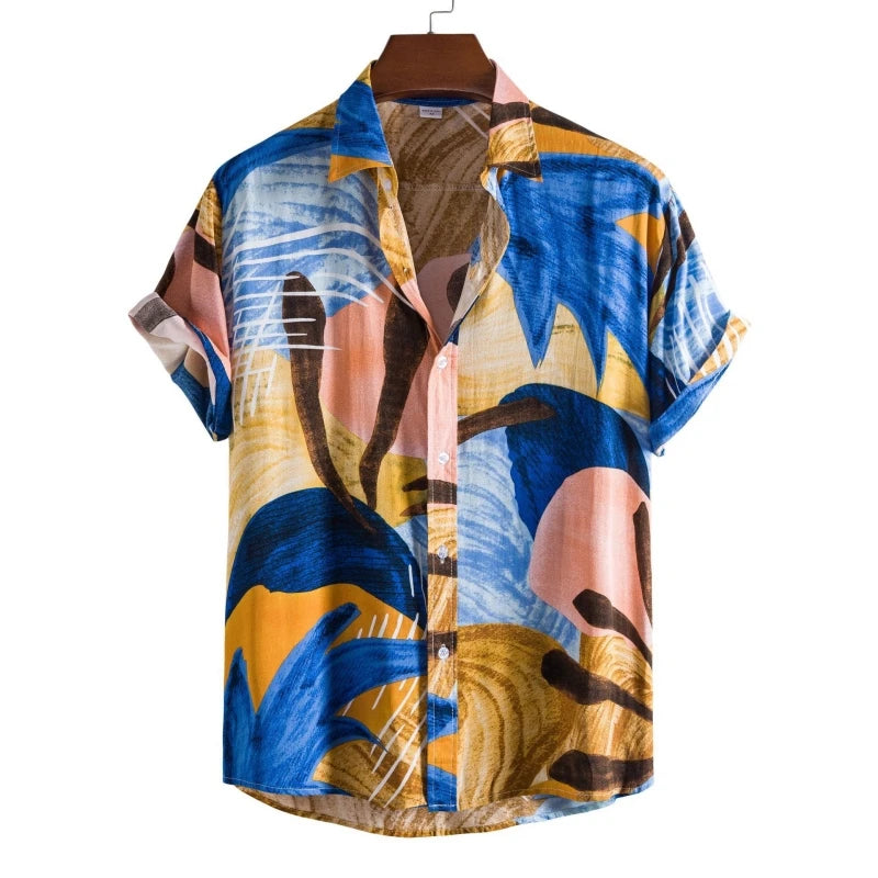 Hawaiian Oversize Shirts Cotton Men's Designer Luxury T-shirt Tiki T-shirts Man Short Sleeve Fashion Clothing Blouses Social