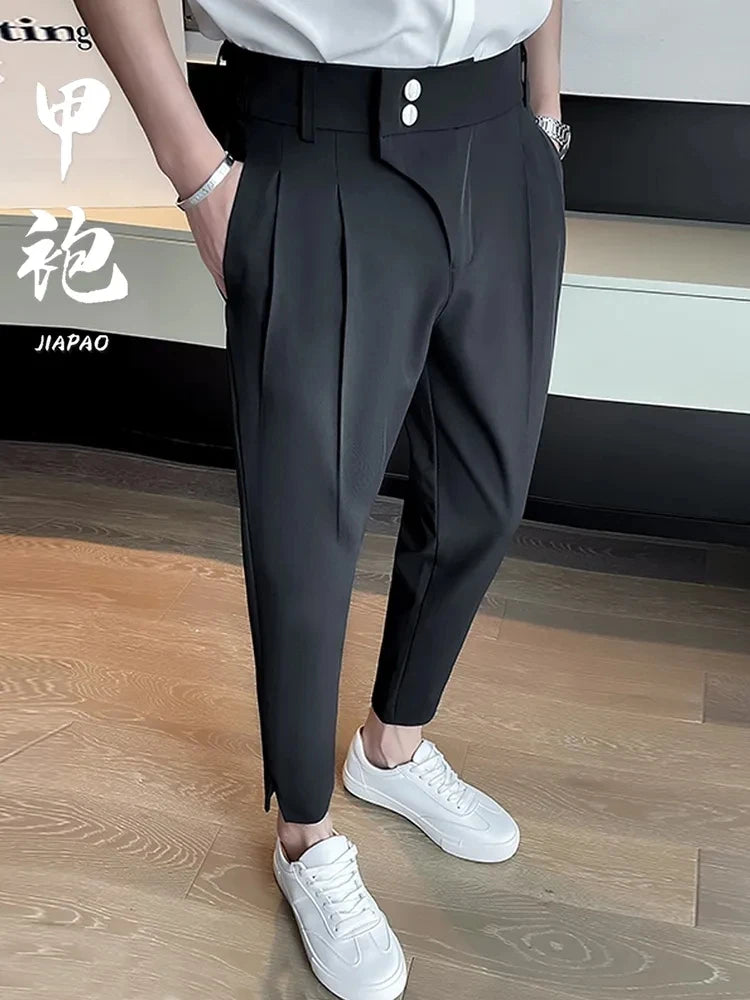 Elegant Casual Blazer Pants Men Korean Fashion Slim Formal Trousers Male Black Dress Pants Classic Suit Pants White Harem Pants