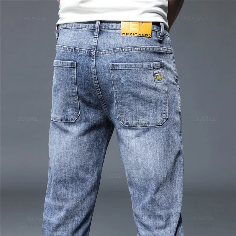 High Quality Brand Summer Stretch Cotton Hole Men's Ankle Length Jeans Streetwear Design Denim Pants Korea Casual Trousers Male