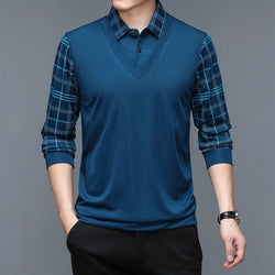 Spring New Long Sleeve POLO Men's T-shirt Lapel Loose Stripe Bottom Fashion Casual Pullover Clothes Business Button Shirts