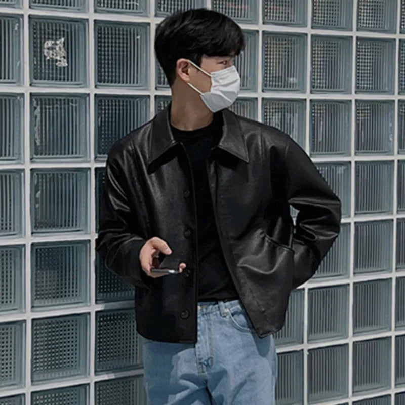 IEFB Short Motorcycle Pu Leather Coat Trend Men's Autumn New Korean Style High End Lapel Loose Jacket Fashion Streetwear 9C1118