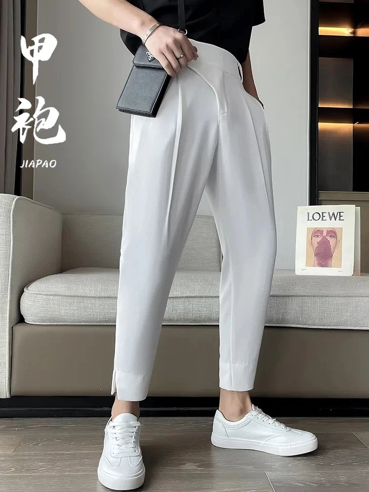 Elegant Casual Blazer Pants Men Korean Fashion Slim Formal Trousers Male Black Dress Pants Classic Suit Pants White Harem Pants