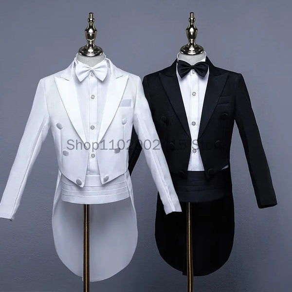 Children Tuxedo Tailcoat Formal Dress Suits Swallow Tail Coat Boy's Jacket Pants Suits Party Dance Magic Stage Performance Tails